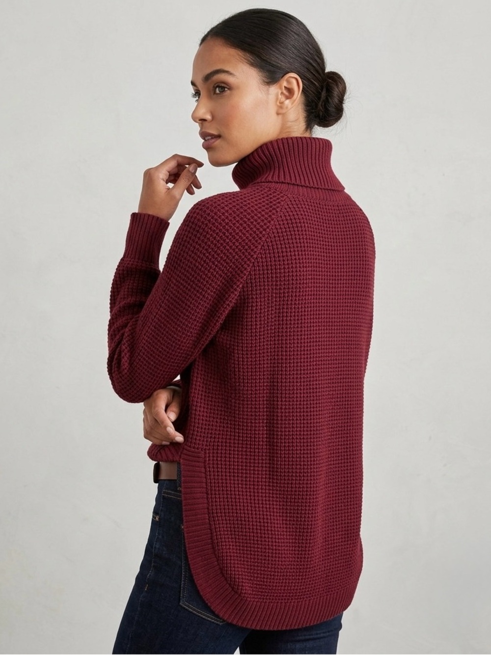 Cozy Ribbed Cowl Neck Sweater - Red
